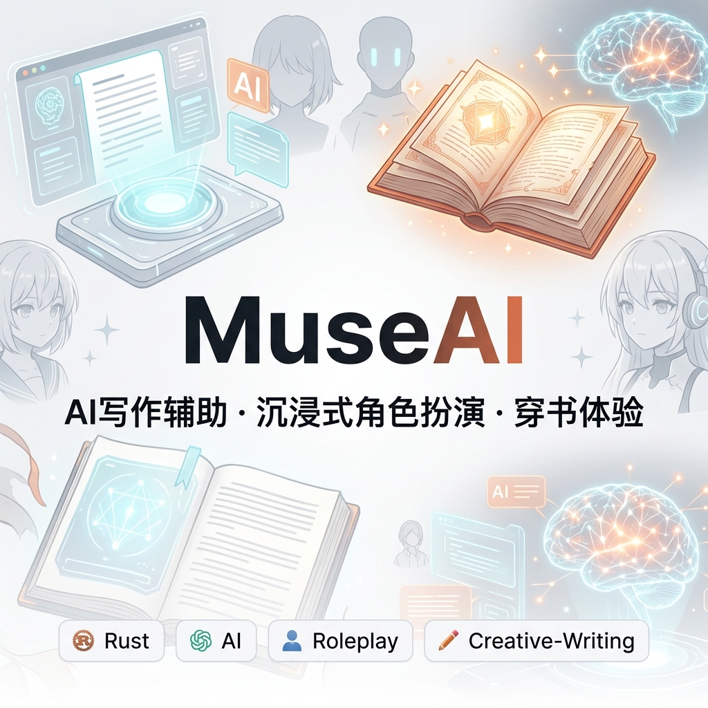 MuseAI 首页:本地 AI 伴侣、文字冒险、穿书互动和创作工具入口